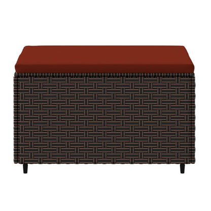 Patio Footrest Brown with Cinnamon Red Cushion PE rattan Medium