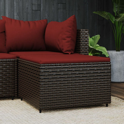 Patio Footrest Brown with Cinnamon Red Cushion PE rattan Medium