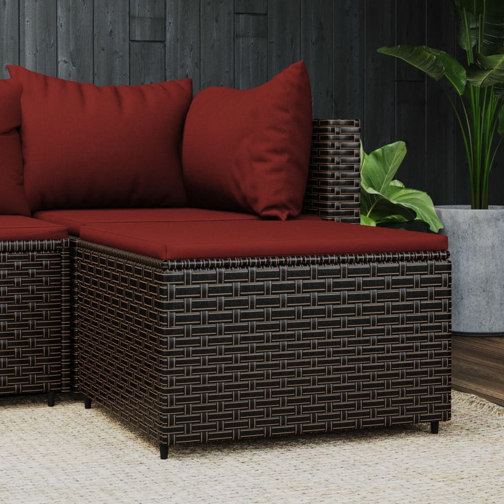 Patio Footrest Brown with Cinnamon Red Cushion PE rattan Medium