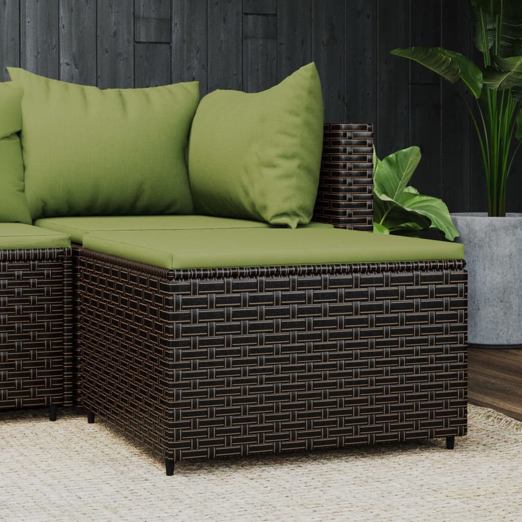Patio Footrest Brown PE rattan, powder-coated steel, polyester