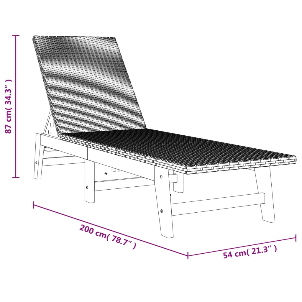 Garden Lounge Set Black PE rattan Adjustable Armrests
