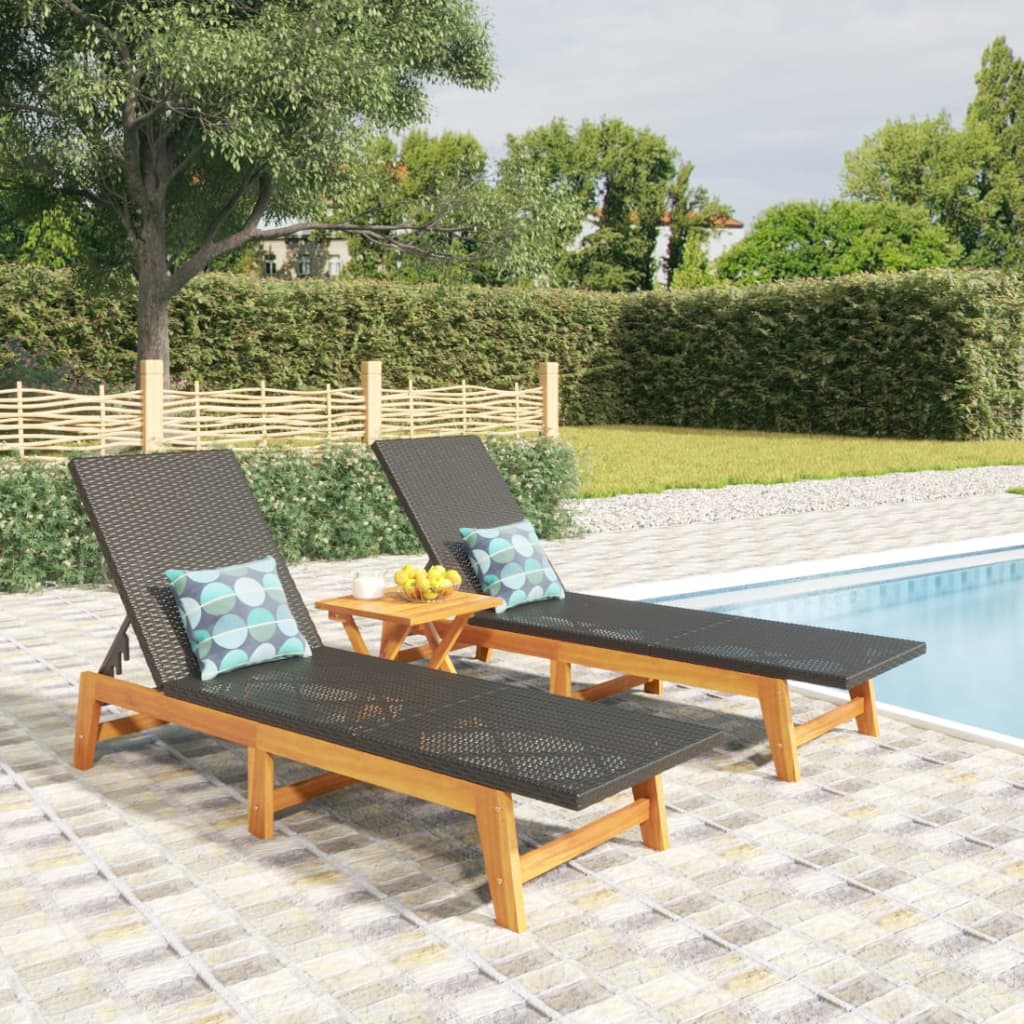 Garden Lounge Set Black PE rattan Adjustable Armrests