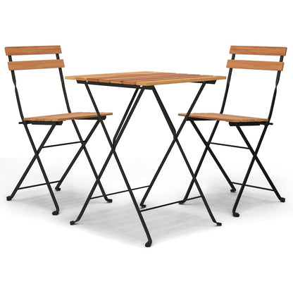 Folding Bistro Set Teak Solid Teak Wood, Powder-Coated Steel Medium