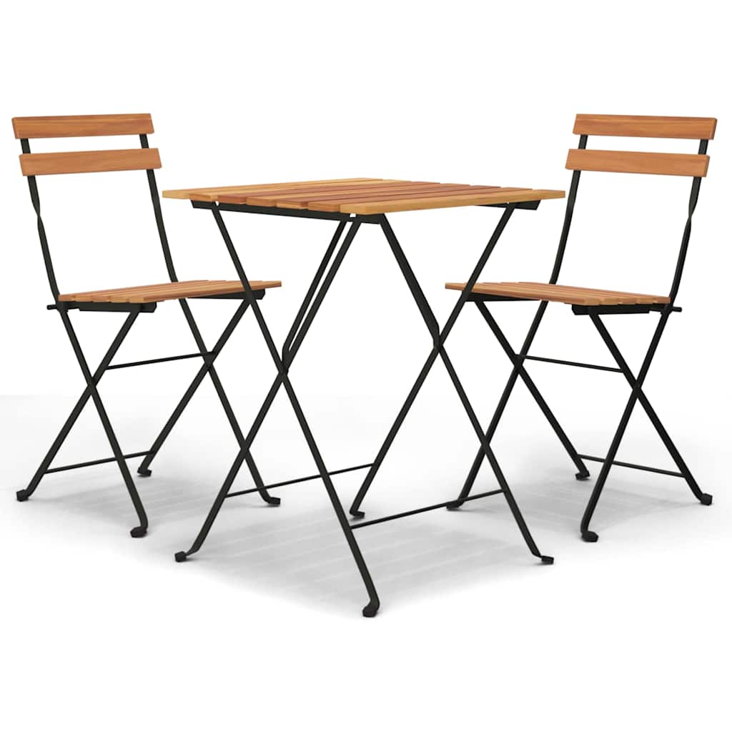 Folding Bistro Set Teak Solid Teak Wood, Powder-Coated Steel Medium
