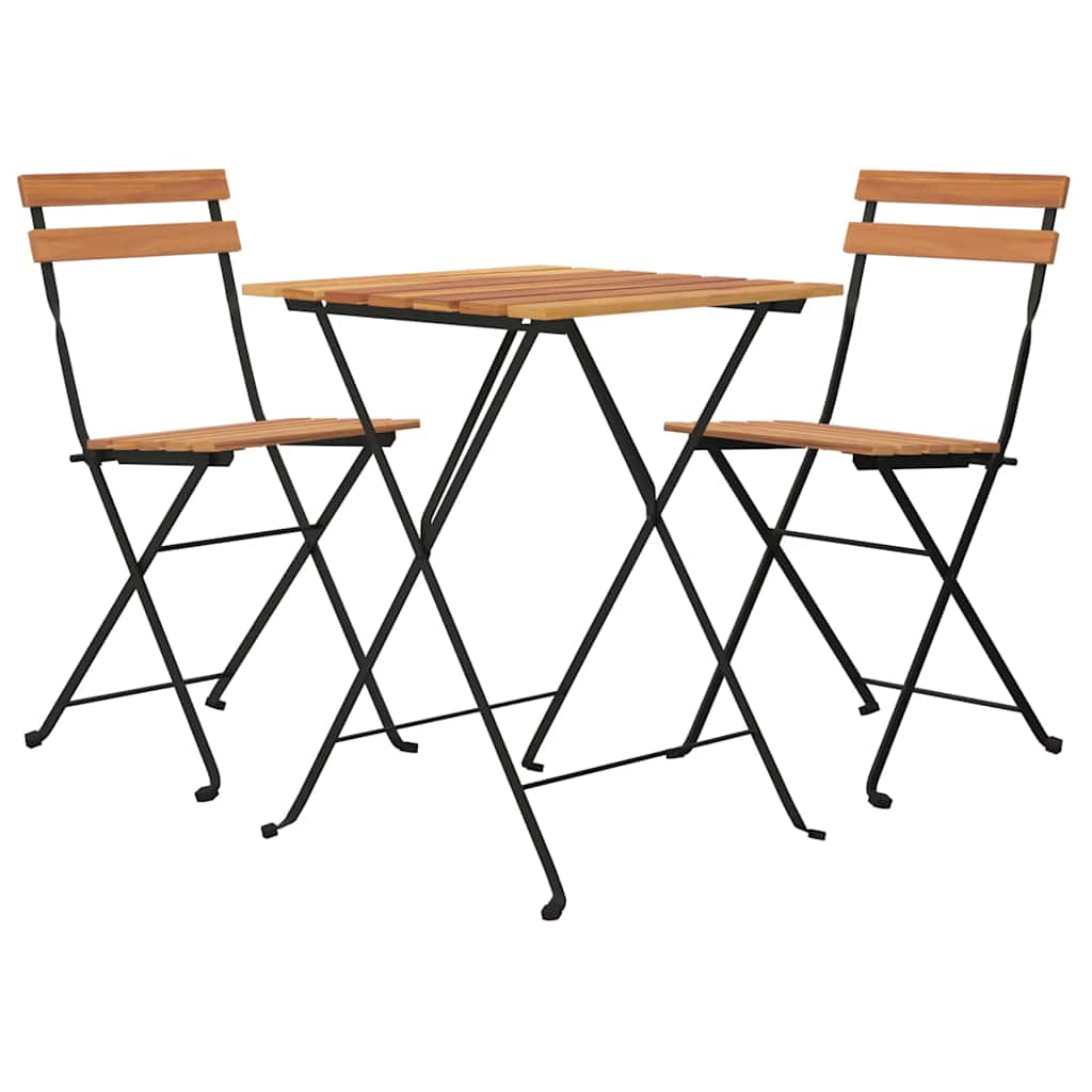 Folding Bistro Set Teak Solid Teak Wood, Powder-Coated Steel Medium
