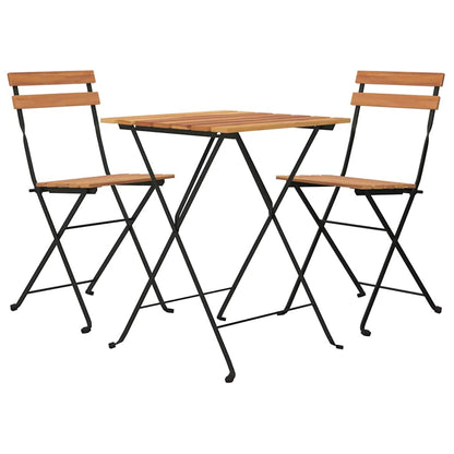 Folding Bistro Set Teak Solid Teak Wood, Powder-Coated Steel Medium