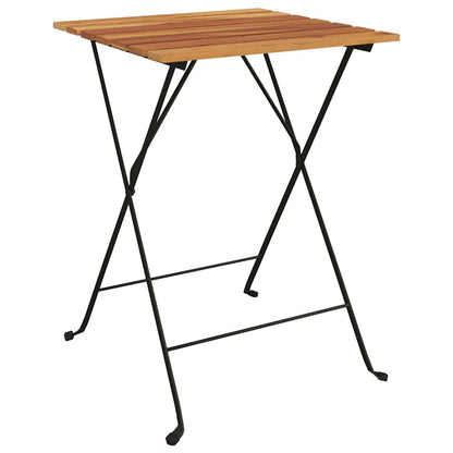 Folding Bistro Set Teak Solid Teak Wood, Powder-Coated Steel Medium