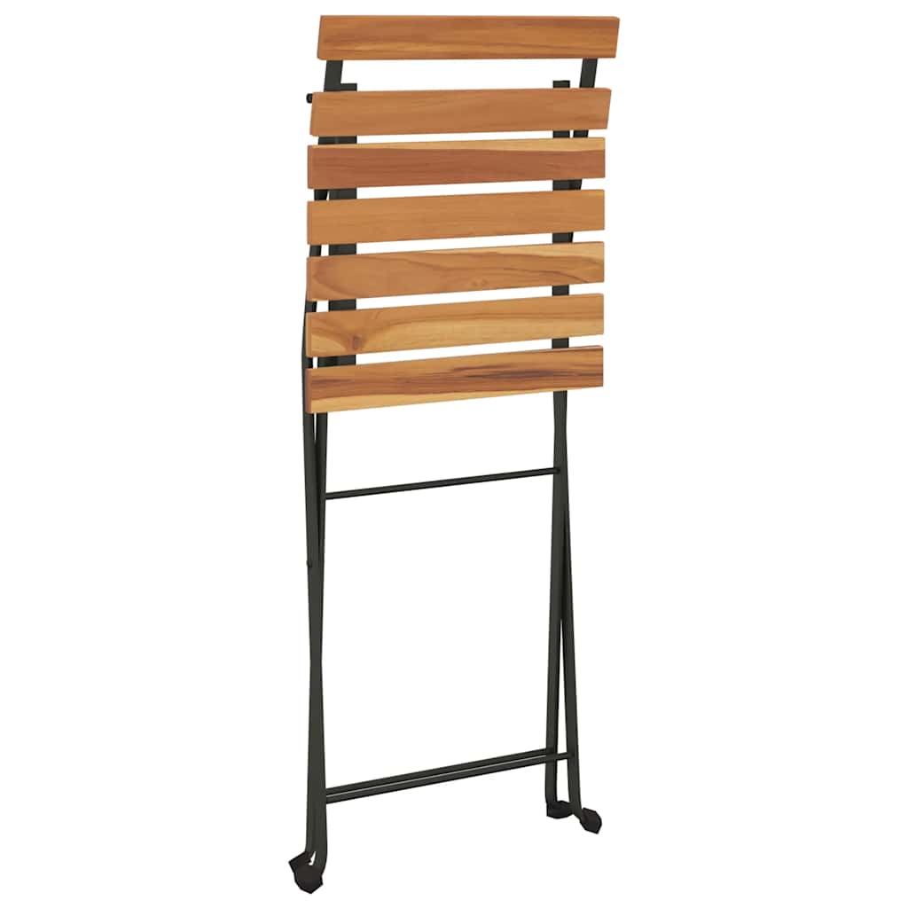 Folding Bistro Set Teak Solid Teak Wood, Powder-Coated Steel Medium