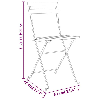 Folding Bistro Set Teak Solid Teak Wood, Powder-Coated Steel Medium