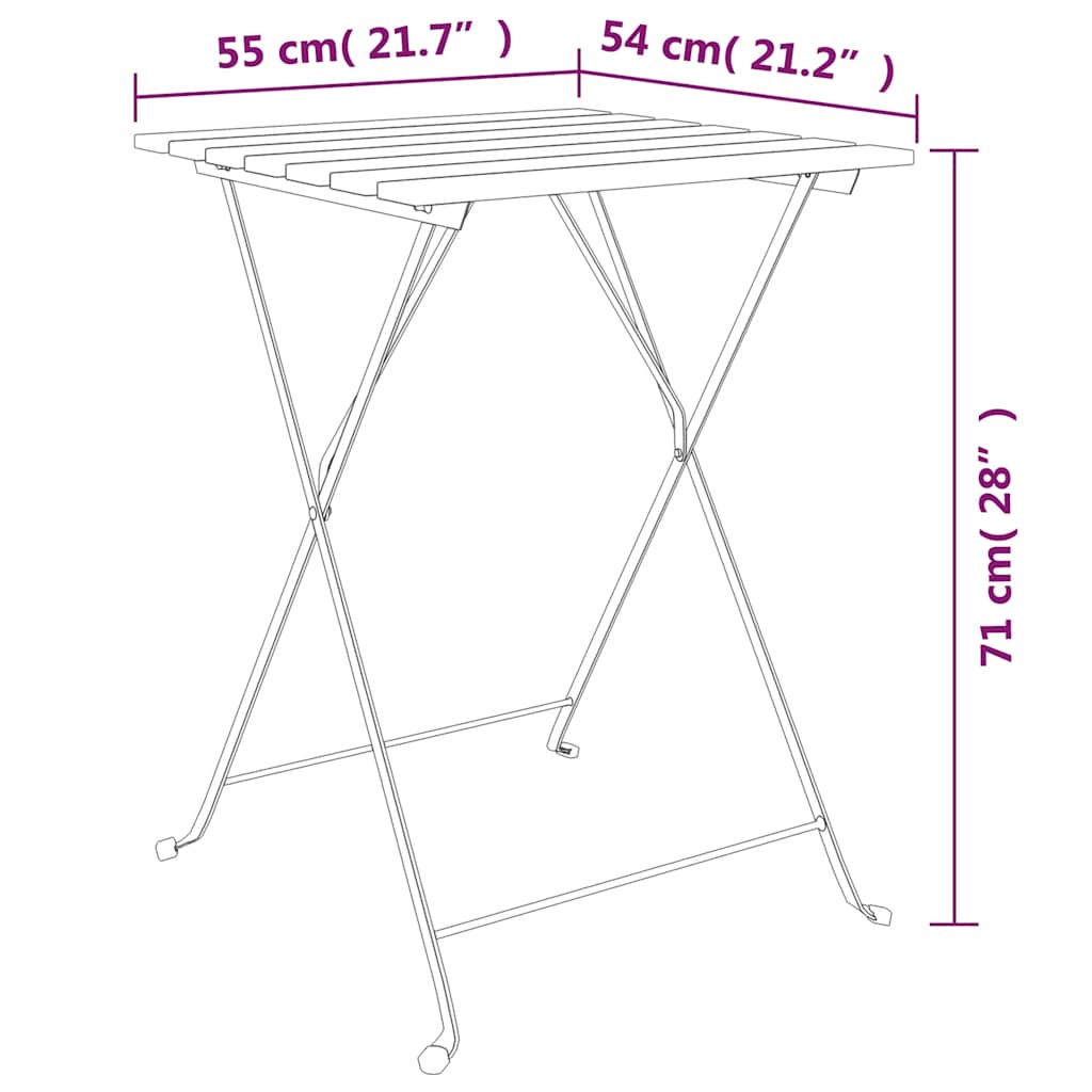 Folding Bistro Set Teak Solid Teak Wood, Powder-Coated Steel Medium