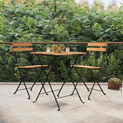 Folding Bistro Set Teak Solid Teak Wood, Powder-Coated Steel Medium