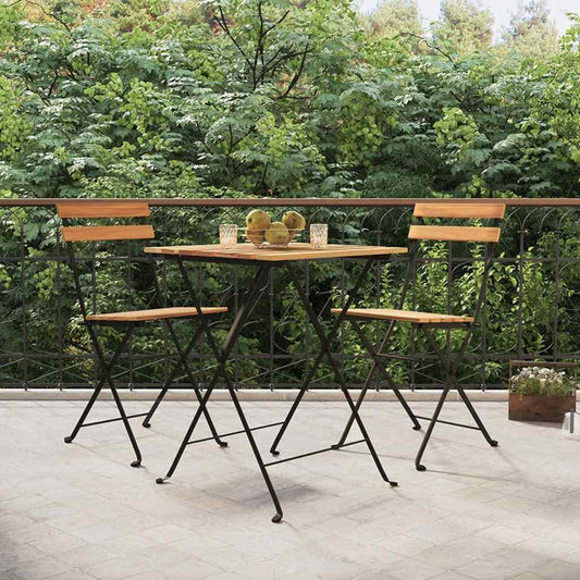 Folding Bistro Set Teak Solid Teak Wood, Powder-Coated Steel Medium