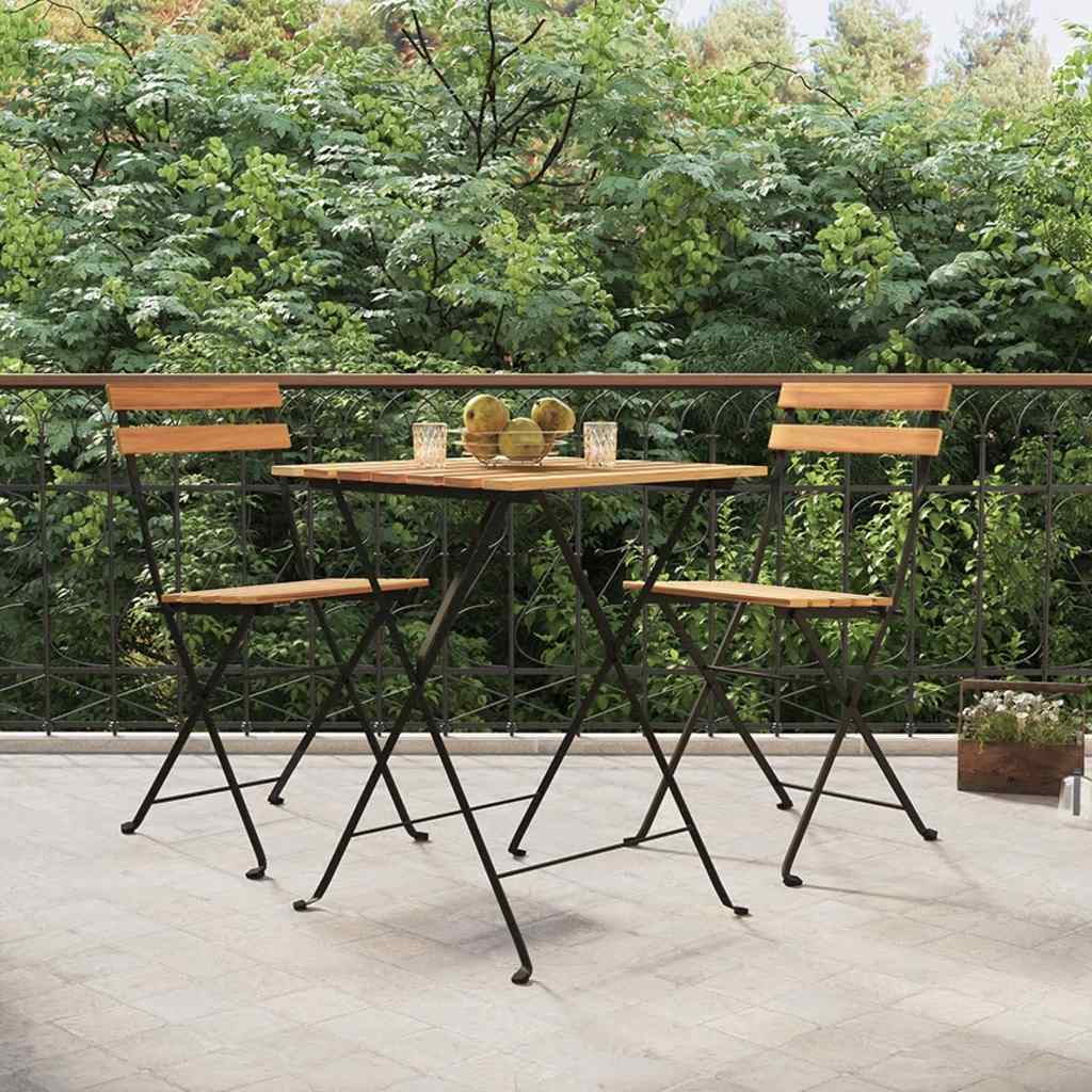 Folding Bistro Set Teak Solid Teak Wood, Powder-Coated Steel Medium