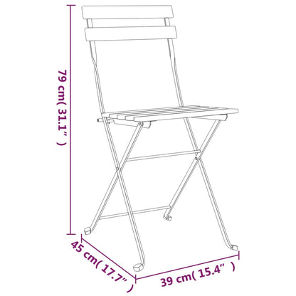 Folding Bistro Chair Set of 2 Natural Teak Solid teak wood