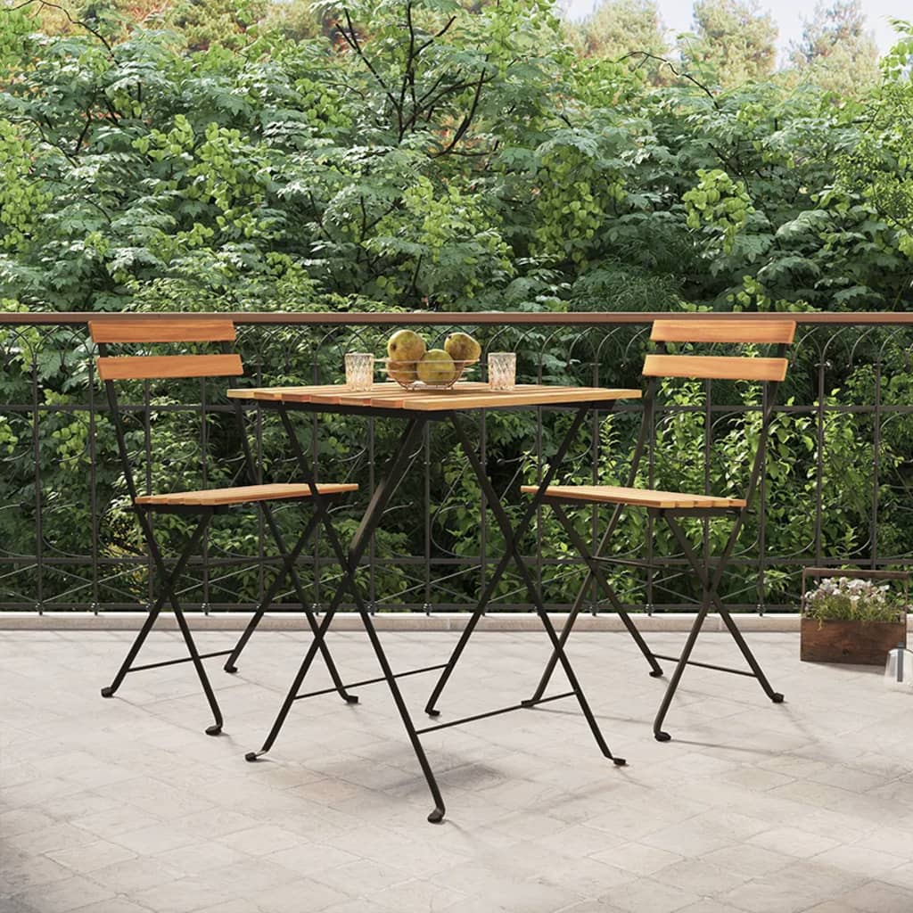 Folding Bistro Chair Set of 2 Natural Teak Solid teak wood