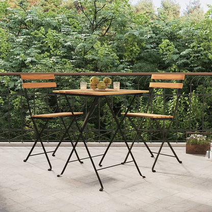 Folding Bistro Chair Set of 2 Natural Teak Solid teak wood