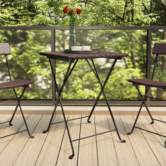 Folding Bistro Table Brown PE Rattan Medium Foldable
