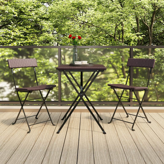 Folding Bistro Chair Set of 2 Brown PE rattan, powder-coated steel