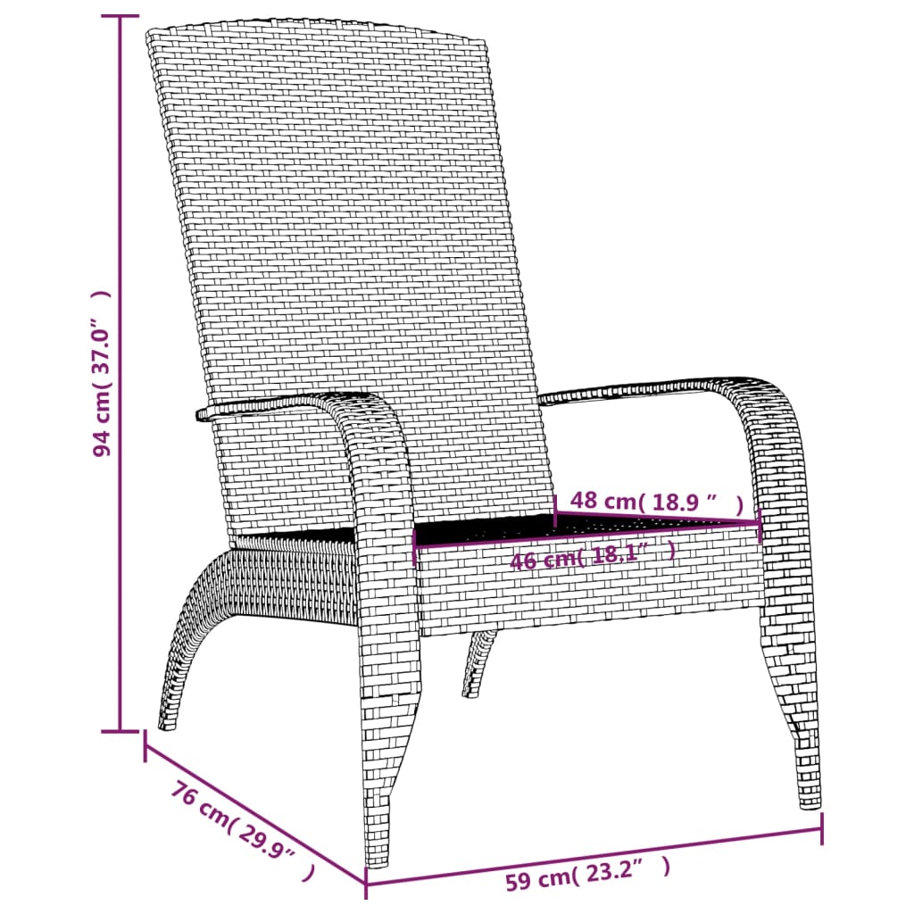 Garden Adirondack Chair Grey Poly rattan, powder-coated steel