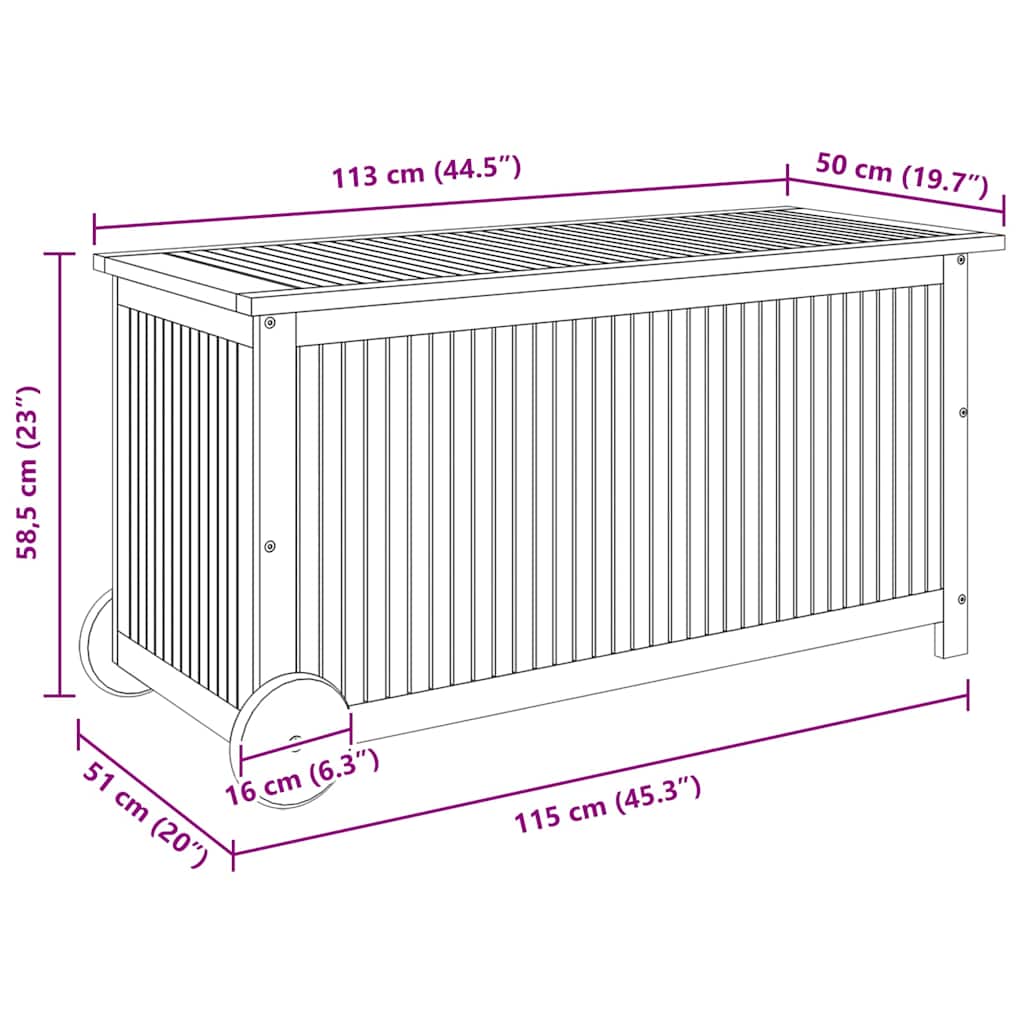 Garden Storage Box Brown Solid Acacia Wood 44.5 x 19.7 x 22.8 in