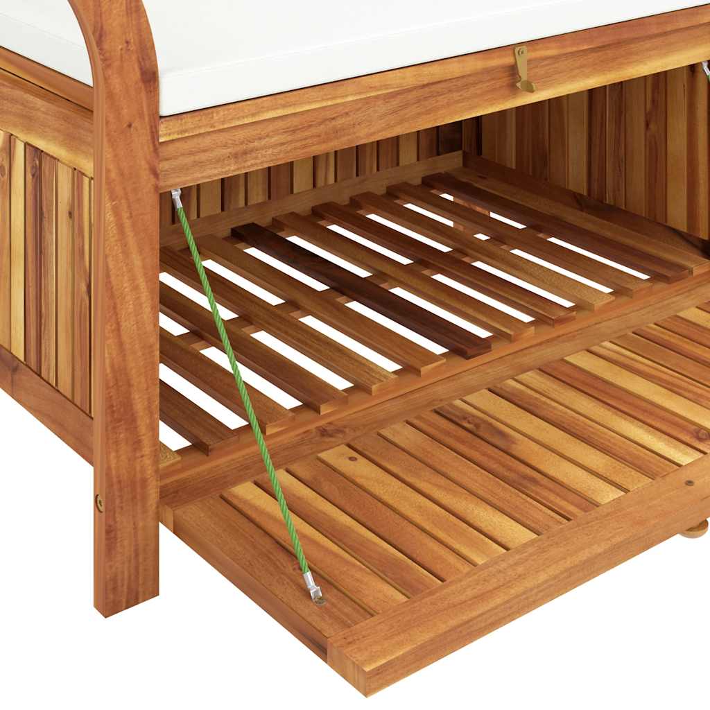 Garden Storage Bench Cream White, Natural Wood