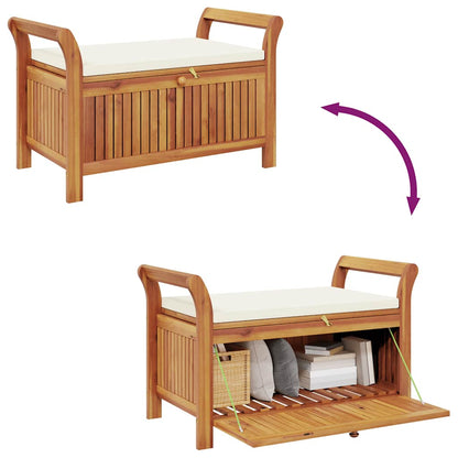 Garden Storage Bench Cream White, Natural Wood