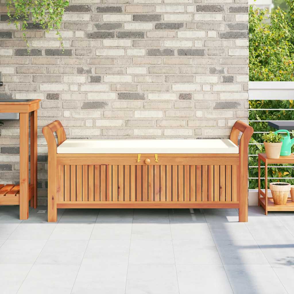 Garden Storage Bench Cream white, natural wood