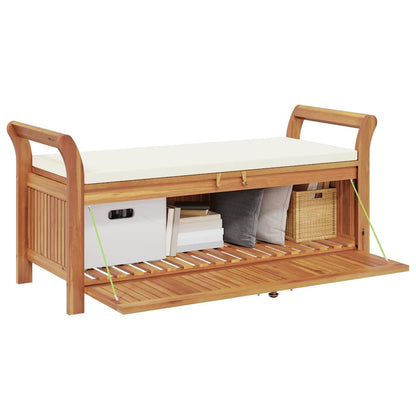 Garden Storage Bench Cream white, natural wood