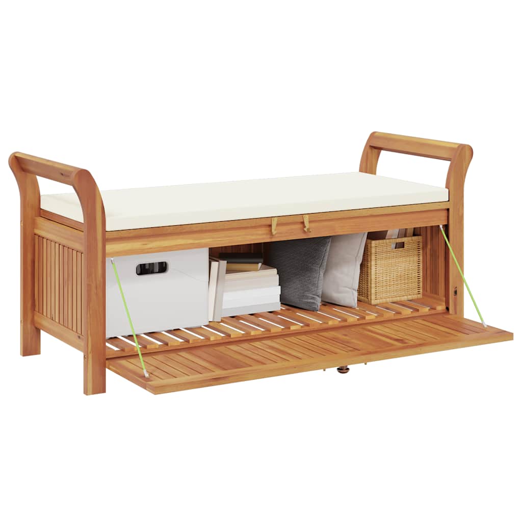 Garden Storage Bench Cream white, natural wood