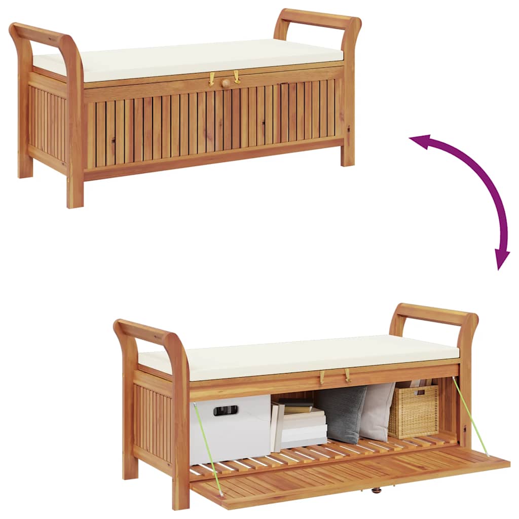 Garden Storage Bench Cream white, natural wood