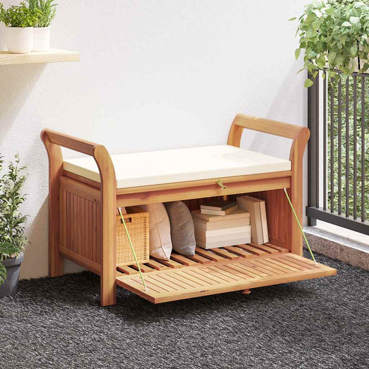Garden Storage Bench Cream white, natural wood
