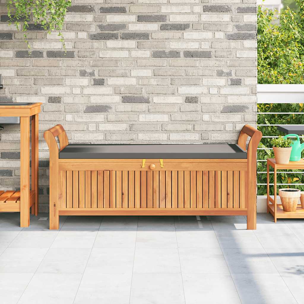 Garden Storage Bench Wood with dark grey cushion