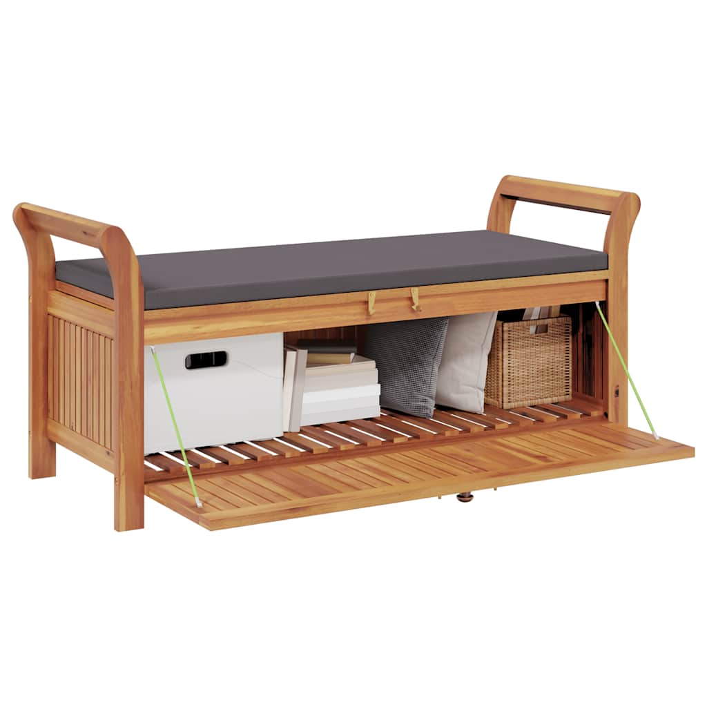 Garden Storage Bench Wood with dark grey cushion