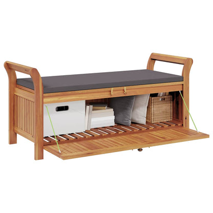 Garden Storage Bench Wood with dark grey cushion