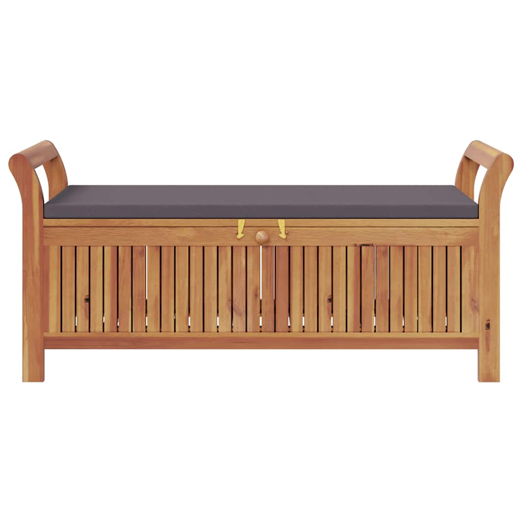 Garden Storage Bench Wood with dark grey cushion