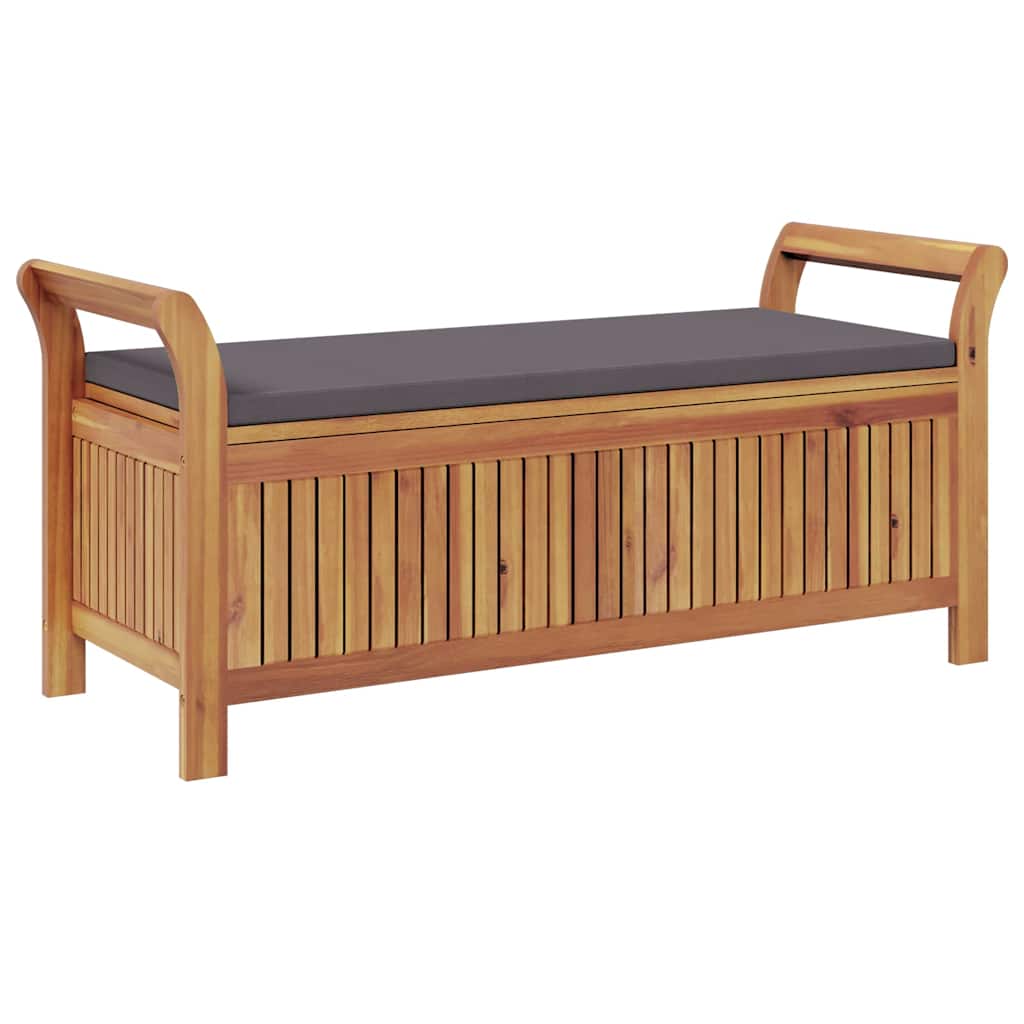 Garden Storage Bench Wood with dark grey cushion