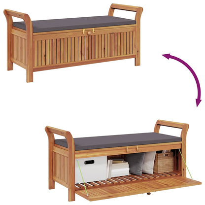 Garden Storage Bench Wood with dark grey cushion