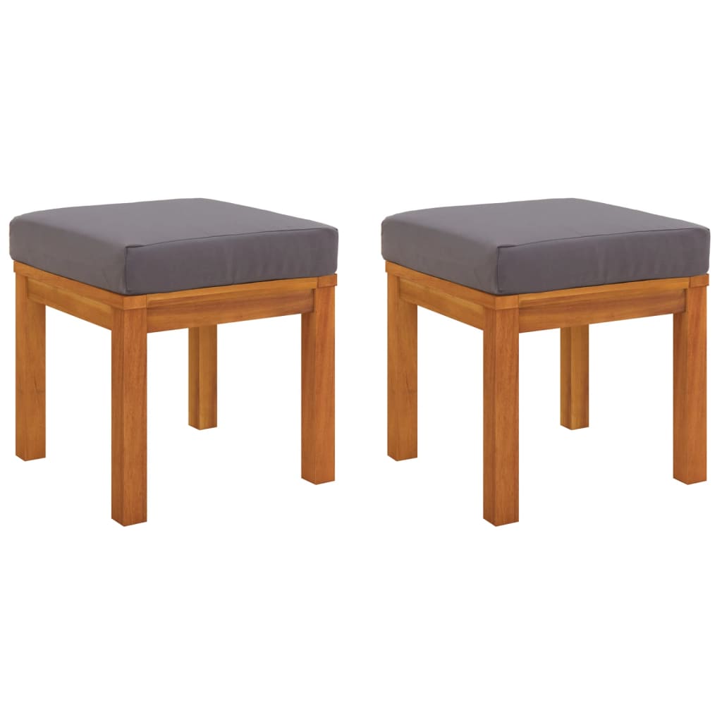 Garden Stool Set of 2 Brown Solid Acacia wood, Polyester Medium