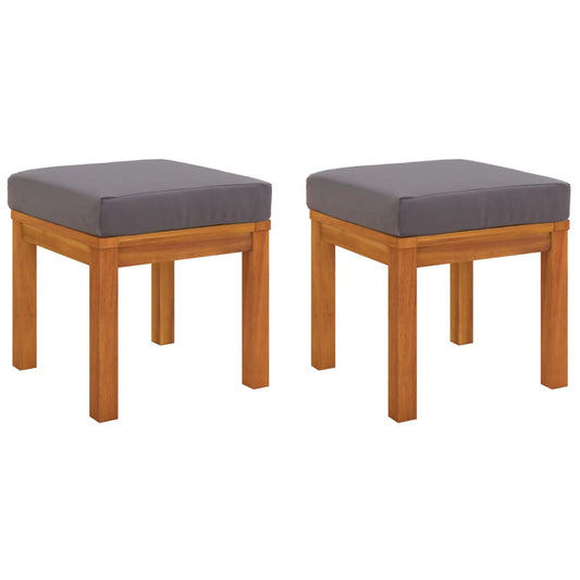 Garden Stool Set of 2 Brown Solid Acacia wood, Polyester Medium