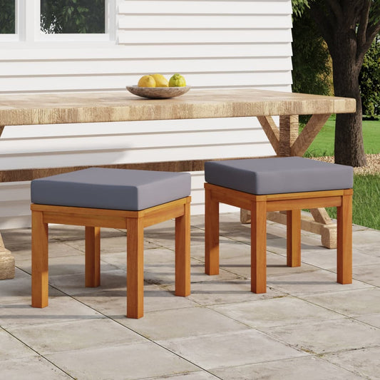 Garden Stool Set of 2 Brown Solid Acacia wood, Polyester Medium