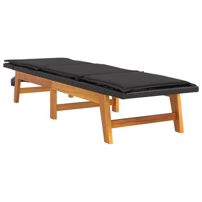 Sun Lounger Black and brown PE rattan 78.7 x 21.3 x 34.3 in