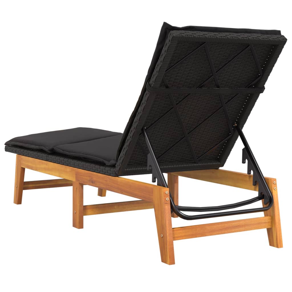 Sun Lounger Black and brown PE rattan 78.7 x 21.3 x 34.3 in
