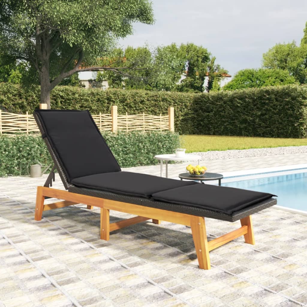 Sun Lounger Black and brown PE rattan 78.7 x 21.3 x 34.3 in