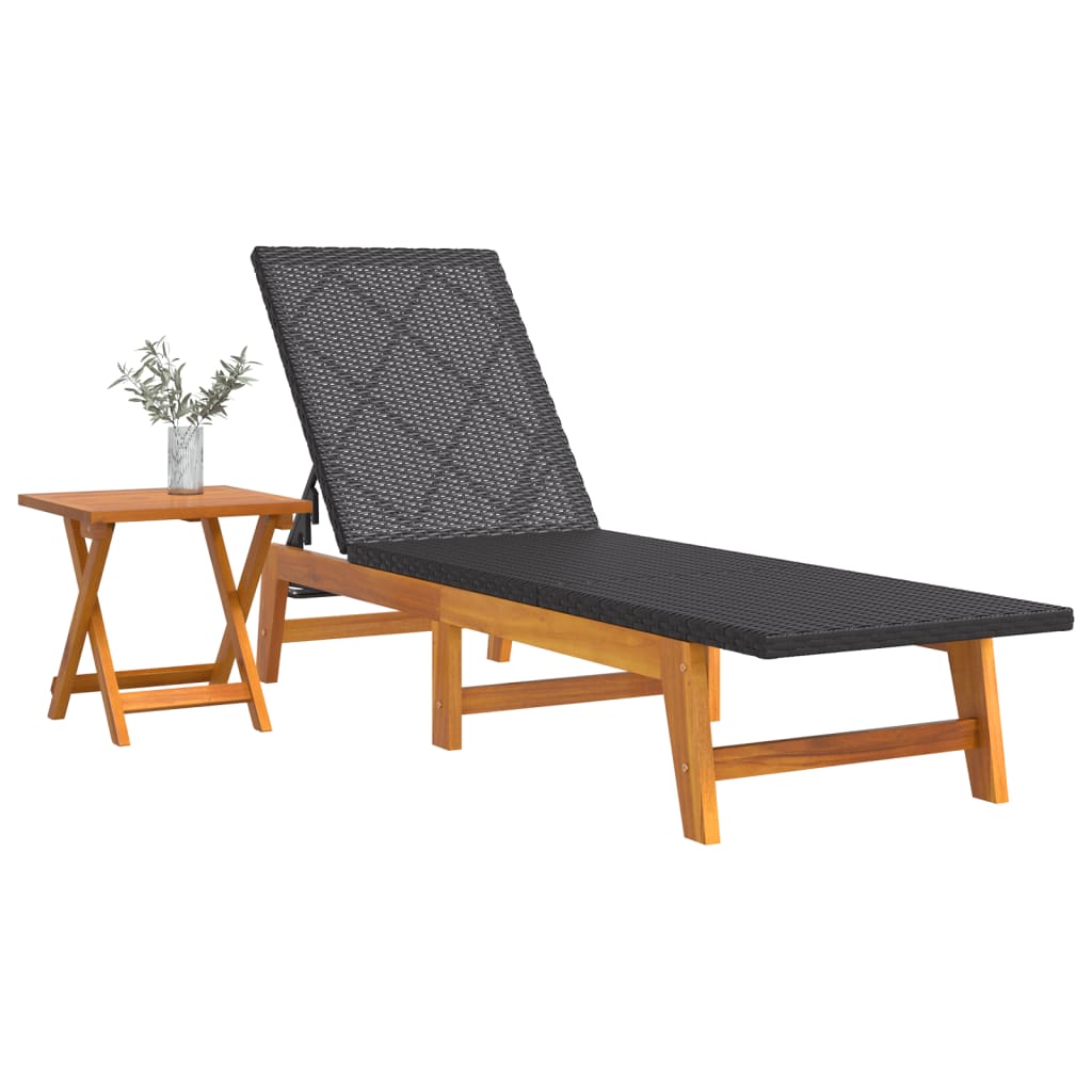 Sun Lounger Black and brown PE rattan 78.7 in length