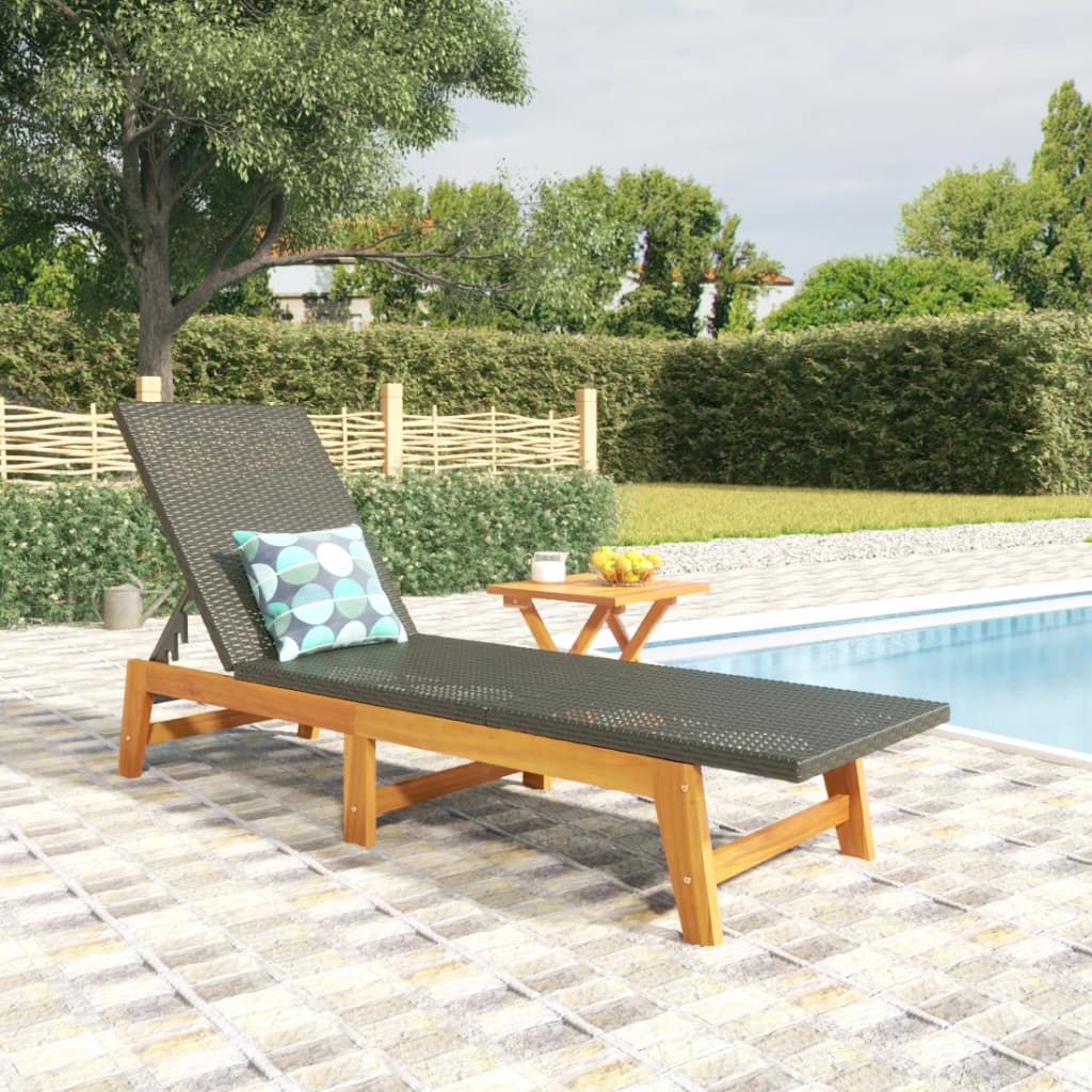 Sun Lounger Black and brown PE rattan 78.7 in length