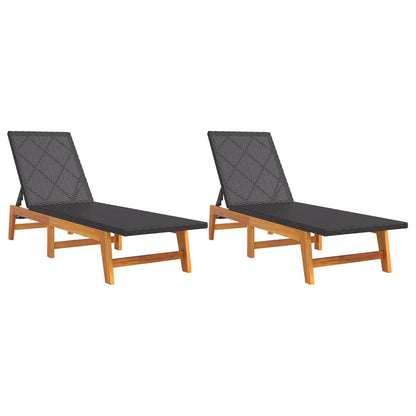 Sun Lounger Black and Brown PE rattan, solid acacia wood, steel