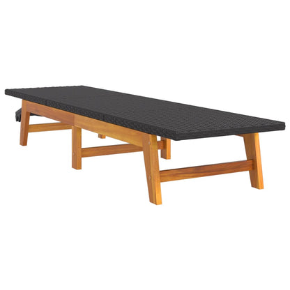 Sun Lounger Black and Brown PE rattan, solid acacia wood, steel