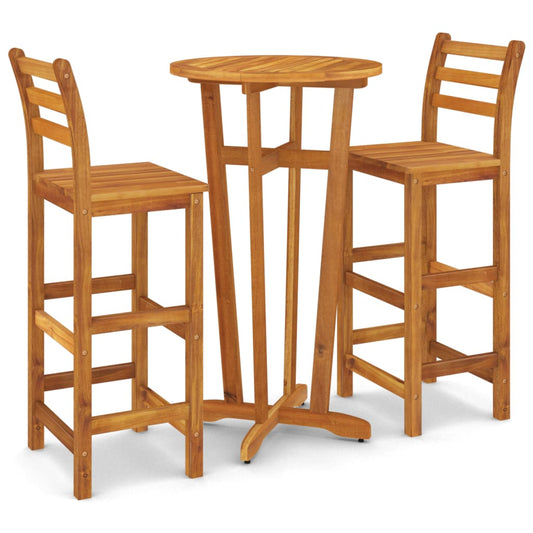 Garden Bar Set Wood Brown Solid Acacia Wood 3 Piece Set Durable