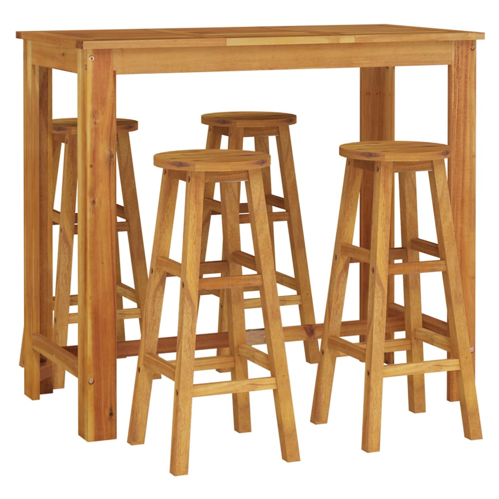 Garden Bar Set Natural Wood Solid Acacia Wood For 4 people