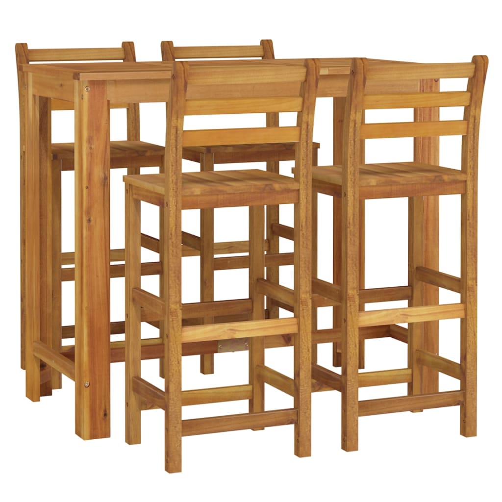 Garden Bar Set Natural Wood Solid Acacia Wood 5 Piece Set Tough
